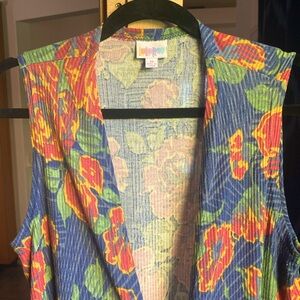LulaRoe Joy duster vest blue rose floral - medium